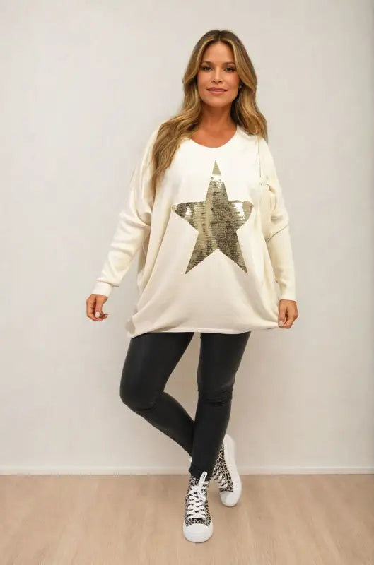 Sequin Star Oversized Knitted Jumper - Elite Urban