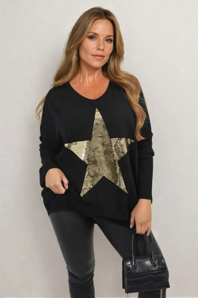 Sequin Star Oversized Knitted Jumper - Elite Urban