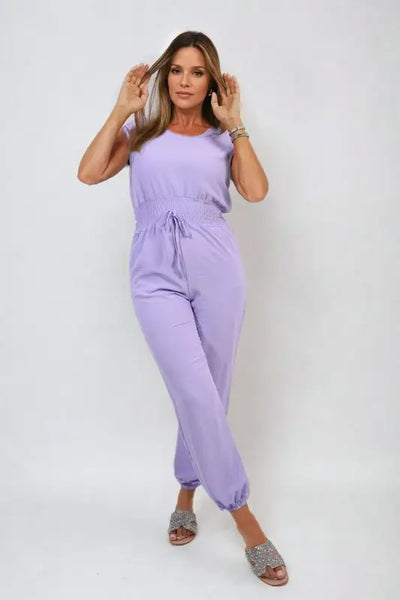 Short Sleeve Cinched Waist Jumpsuit - Elite Urban