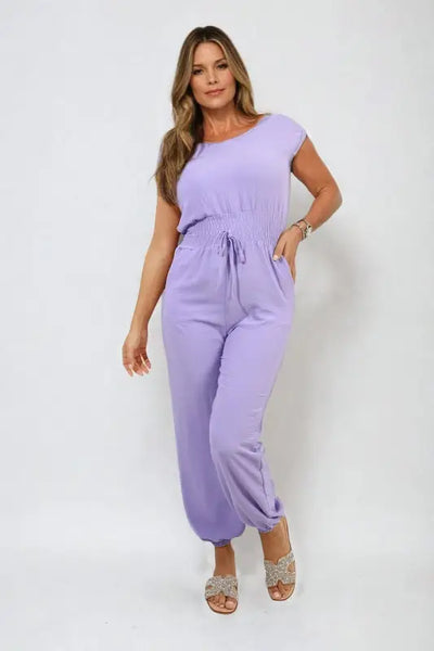 Short Sleeve Cinched Waist Jumpsuit - Elite Urban