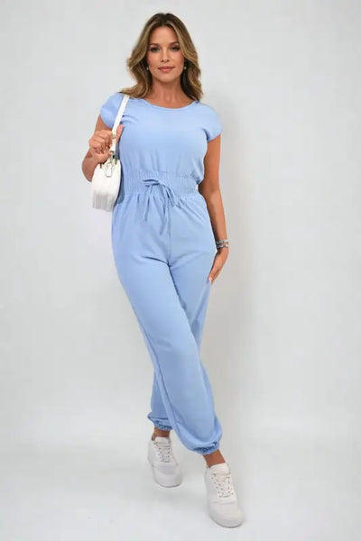 Short Sleeve Cinched Waist Jumpsuit - Elite Urban