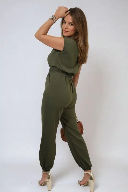 Short Sleeve Cinched Waist Jumpsuit - Elite Urban