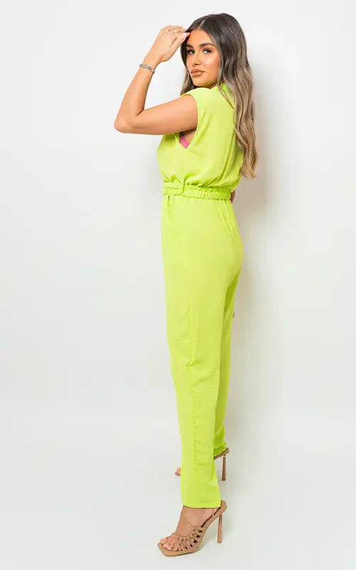 Short Sleeve Wrap Front Belted Jumpsuit - Elite Urban