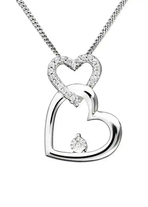 Sterling Silver Diamond Interlocking Hearts Pendant-0