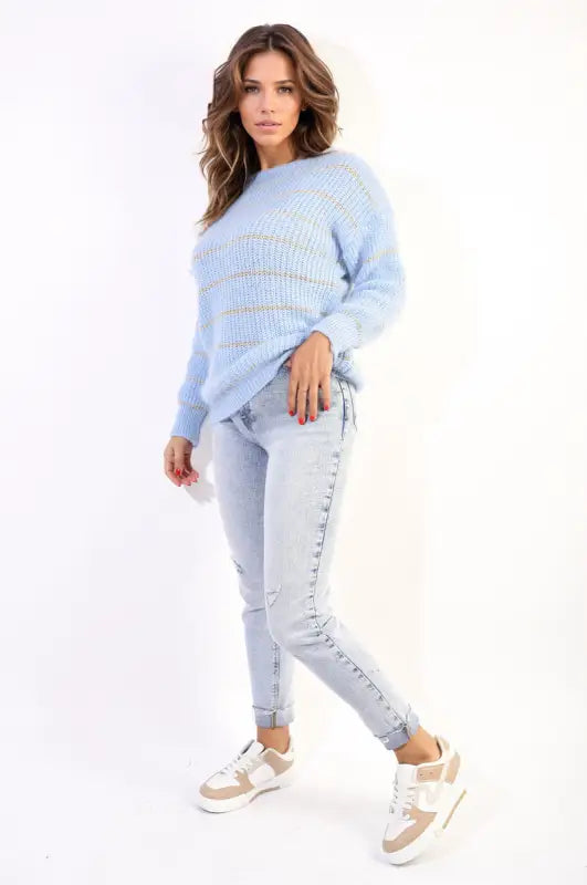 Striped Knitted Long Sleeve Jumper - Elite Urban