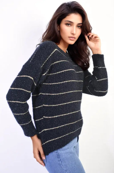 Striped Knitted Long Sleeve Jumper - Elite Urban