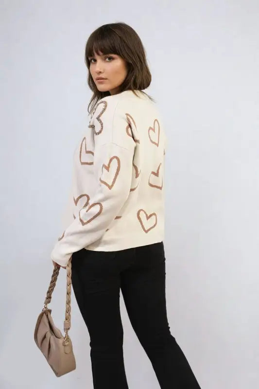 V-neck Stone Long Sleeve Knitted Jumper - Elite Urban