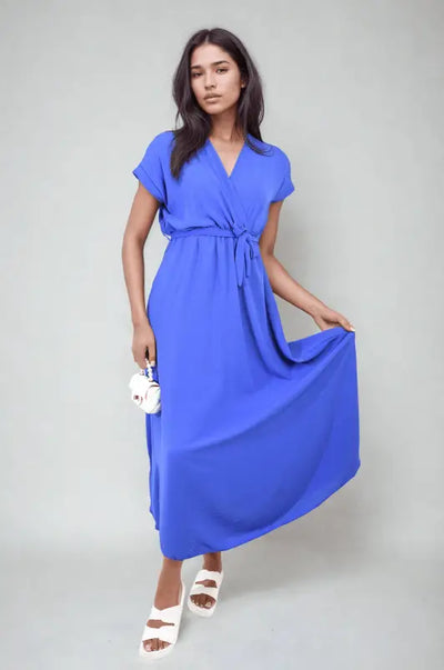 Wrap Tie Waist Short Sleeve Midi Dress Elite Urban